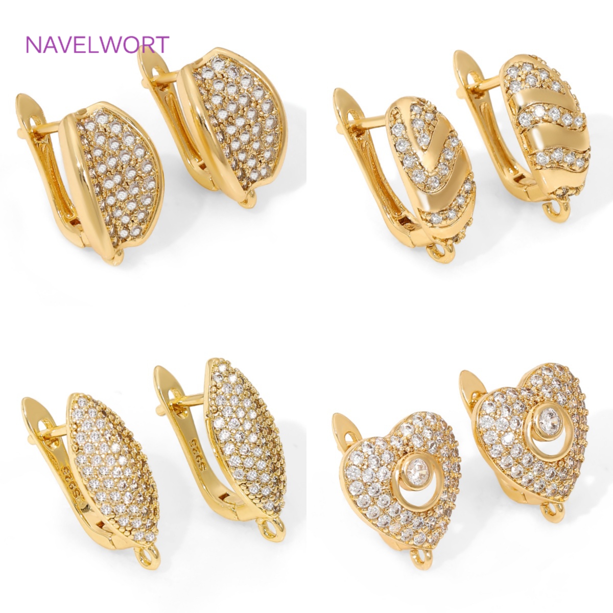 Jewelry Making Pieces - 18K Gold Plated Brass Earwires Fasteners,Inlaid