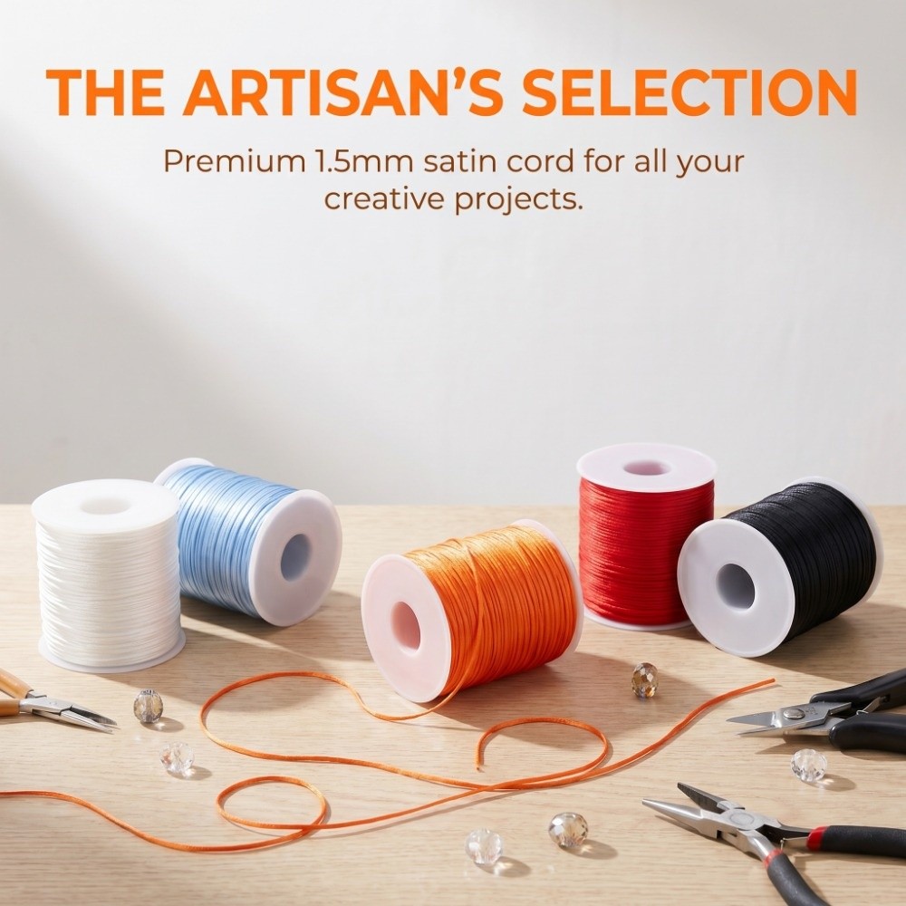 Knotting Cord Silk - 100m Craft String 1.5mm Satin Rattail