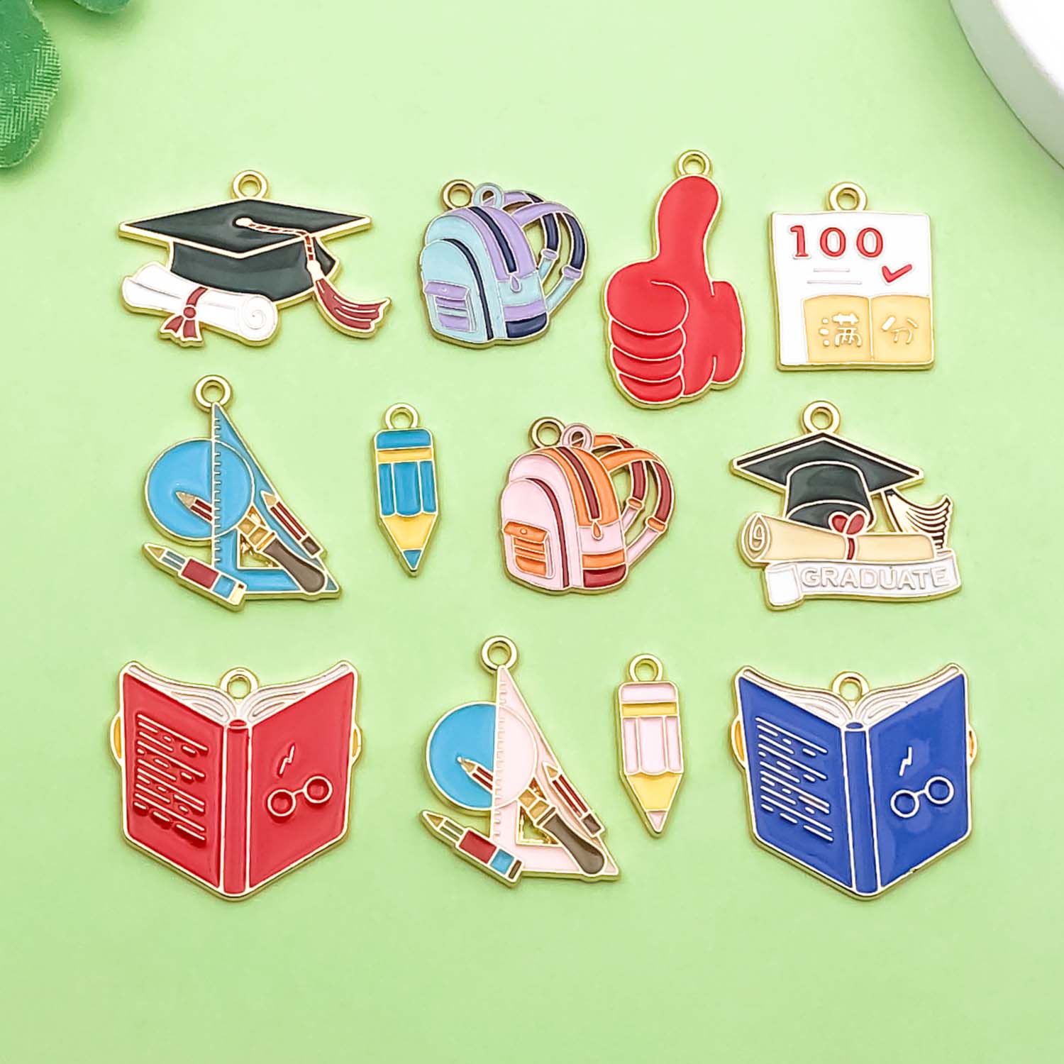 Jewelry Making Guide Book - 10/12pcs Graduation Season Charms, Alloy School