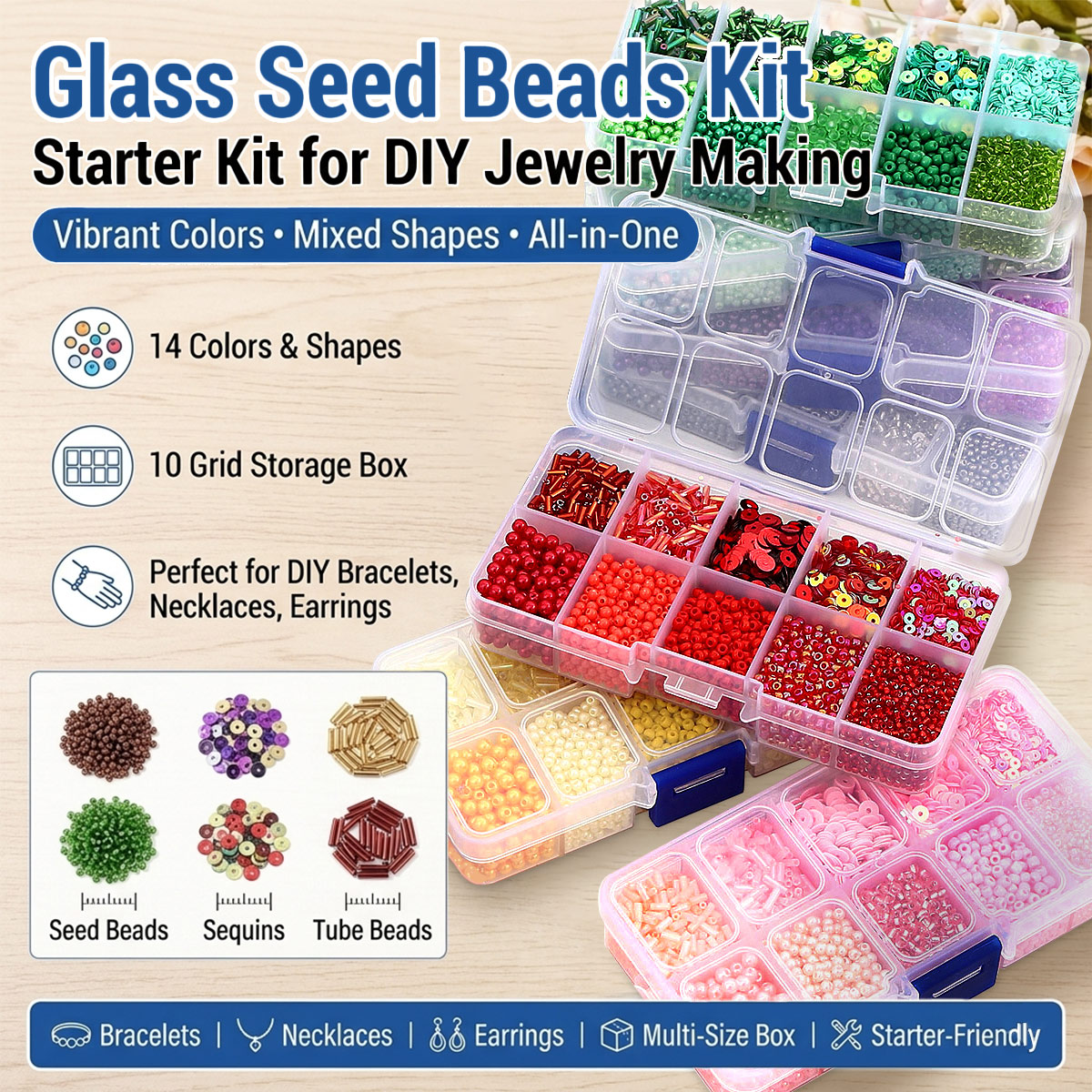 Seed Bead Tube - Glass Seed Beads Kit Sequins Tube