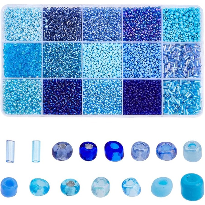 15000Pcs 15 Styles Blue Seed B - Seed Bead Tube 리뷰 및 가격