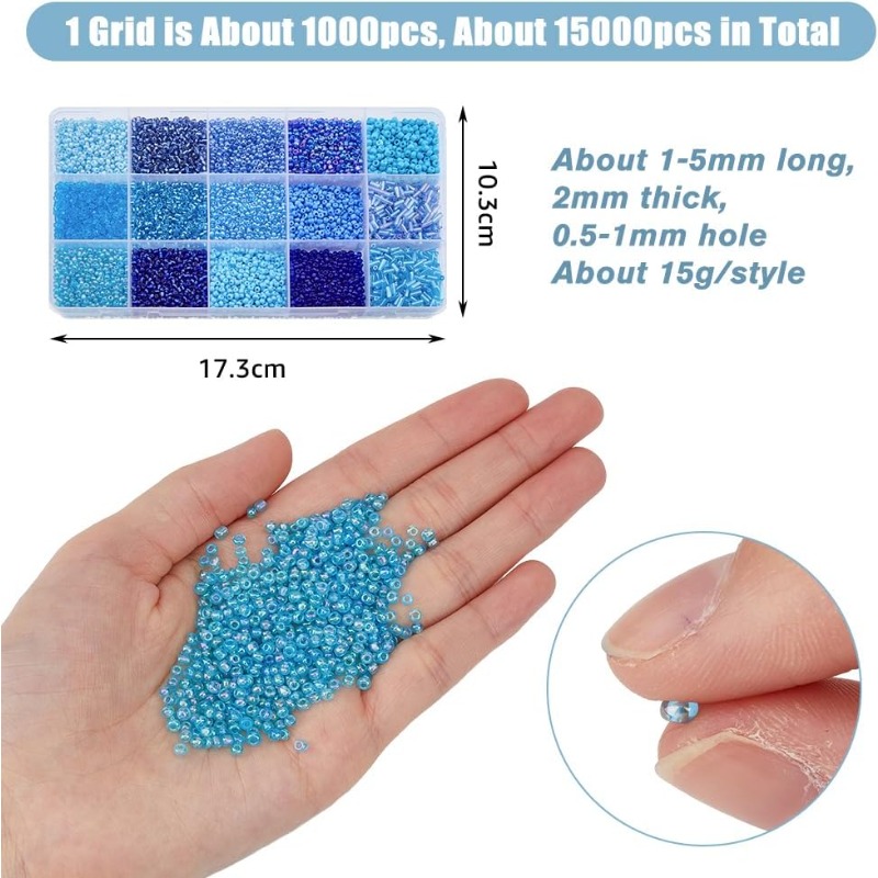 15000Pcs 15 Styles Blue Seed B - Seed Bead Tube 리뷰 및 가격