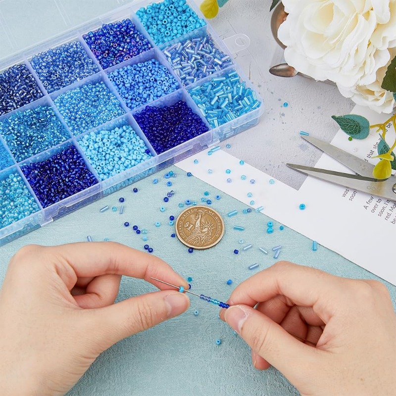 15000Pcs 15 Styles Blue Seed B - Seed Bead Tube 리뷰 및 가격