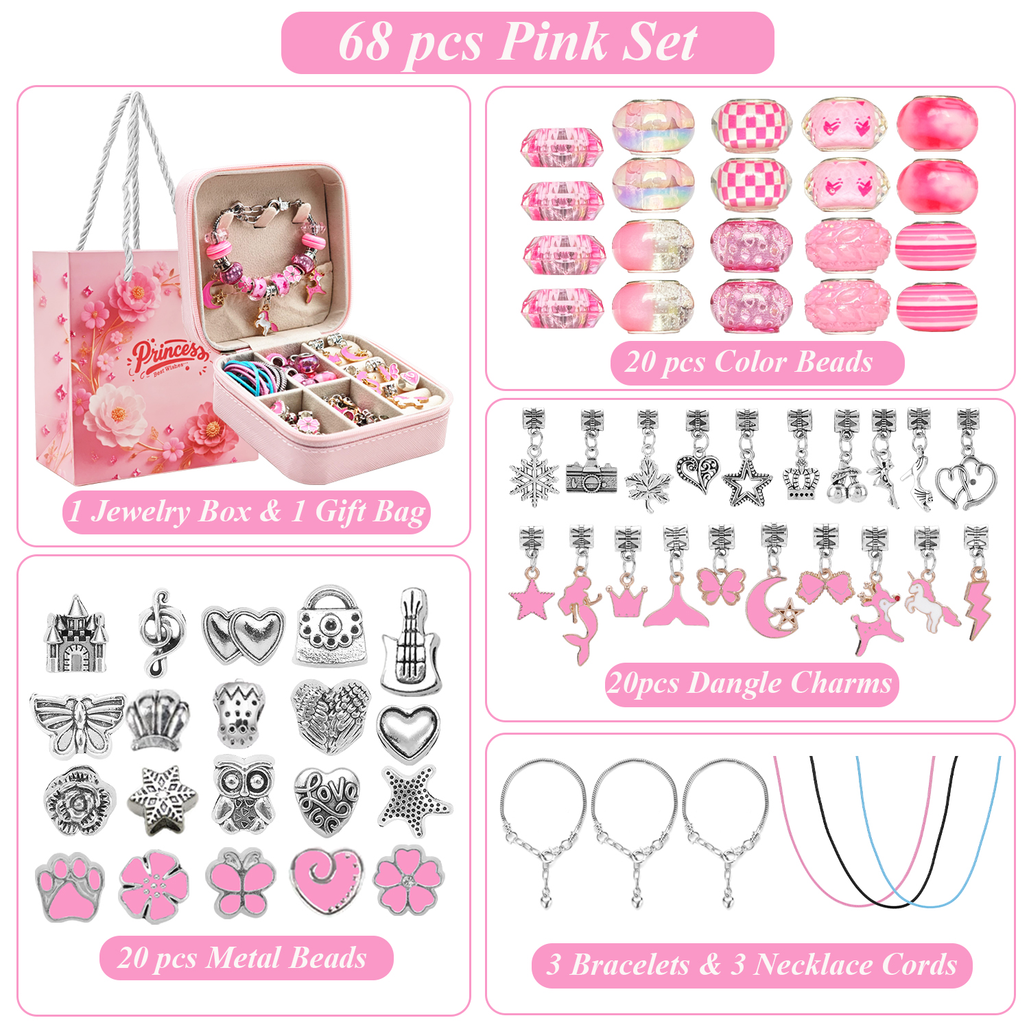 68pcs pink beaded jewelry set, - Jewelry Making Pieces 리뷰 및 가격